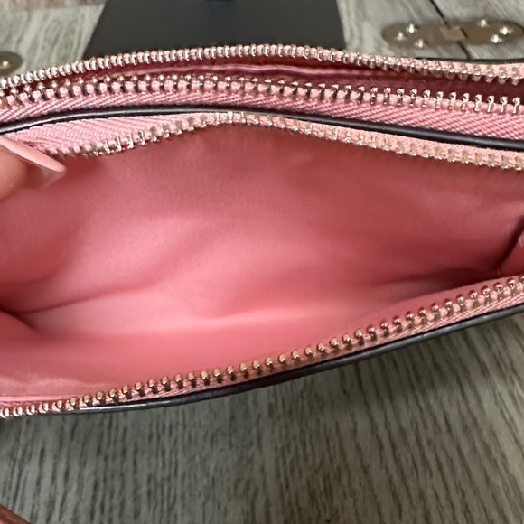 Coach Wristlet Wallet Double Zip Coated Canvas Light Khaki/Blush Bubblegum - Picture 8 of 14